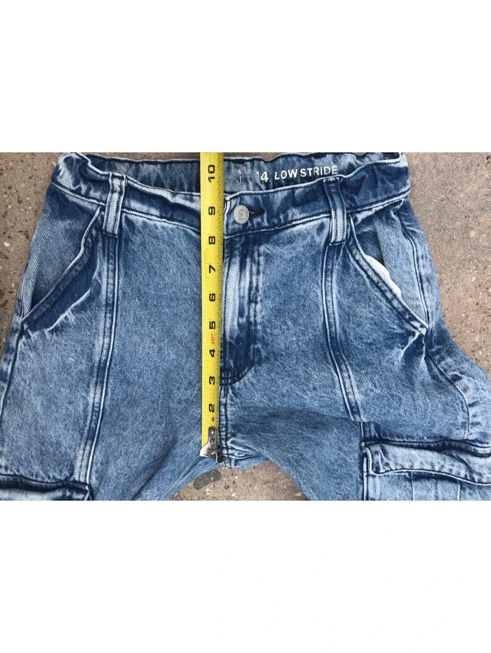 Gap Kids 14 Stone Wash Cargo Pocket Blue Denim Jeans Y2K Loose Fit Button Zip